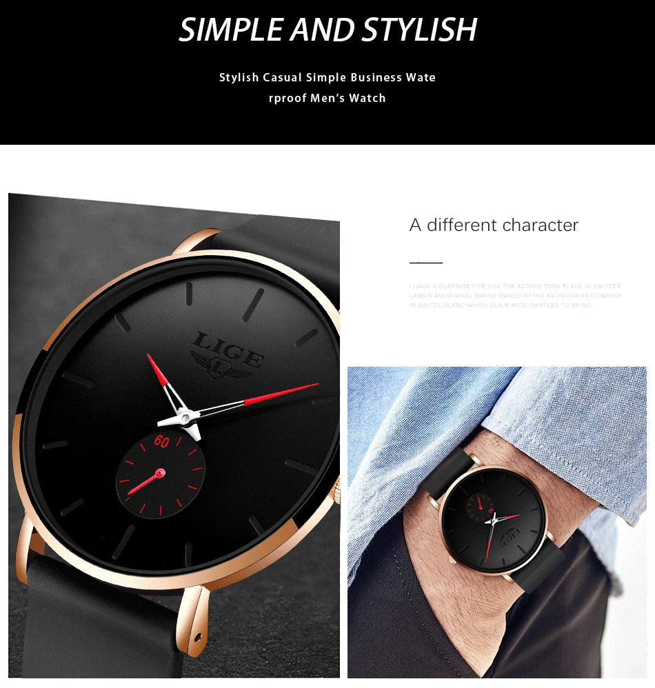 LIGE 2023 New Fashion Sports Mens Watches Top Brand Luxury Waterproof Simple Ultra-Thin Watch Men Quartz Clock Relogio Masculino