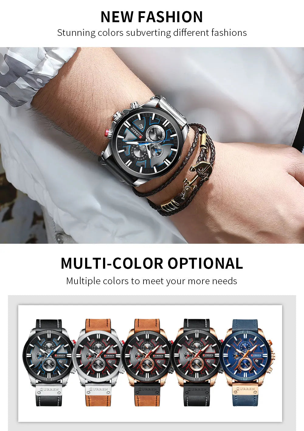 CURREN Watch Chronograph Sport Mens Watches Quartz Clock Leather Male Wristwatch Relogio Masculino Fashion Gift for Men