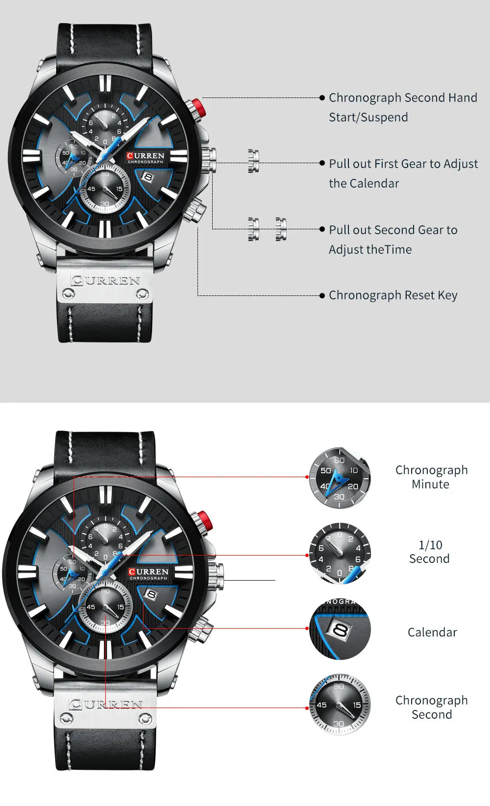 CURREN Watch Chronograph Sport Mens Watches Quartz Clock Leather Male Wristwatch Relogio Masculino Fashion Gift for Men