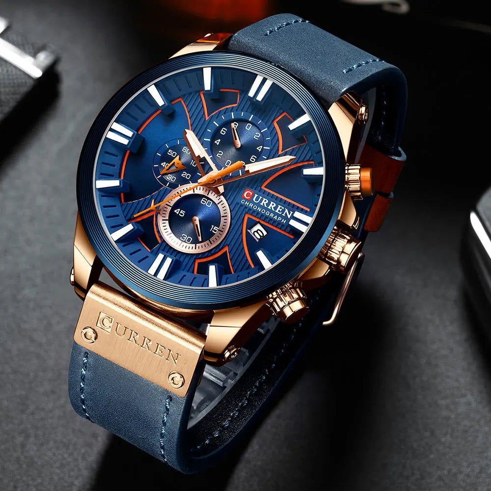 CURREN Watch Chronograph Sport Mens Watches Quartz Clock Leather Male Wristwatch Relogio Masculino Fashion Gift for Men