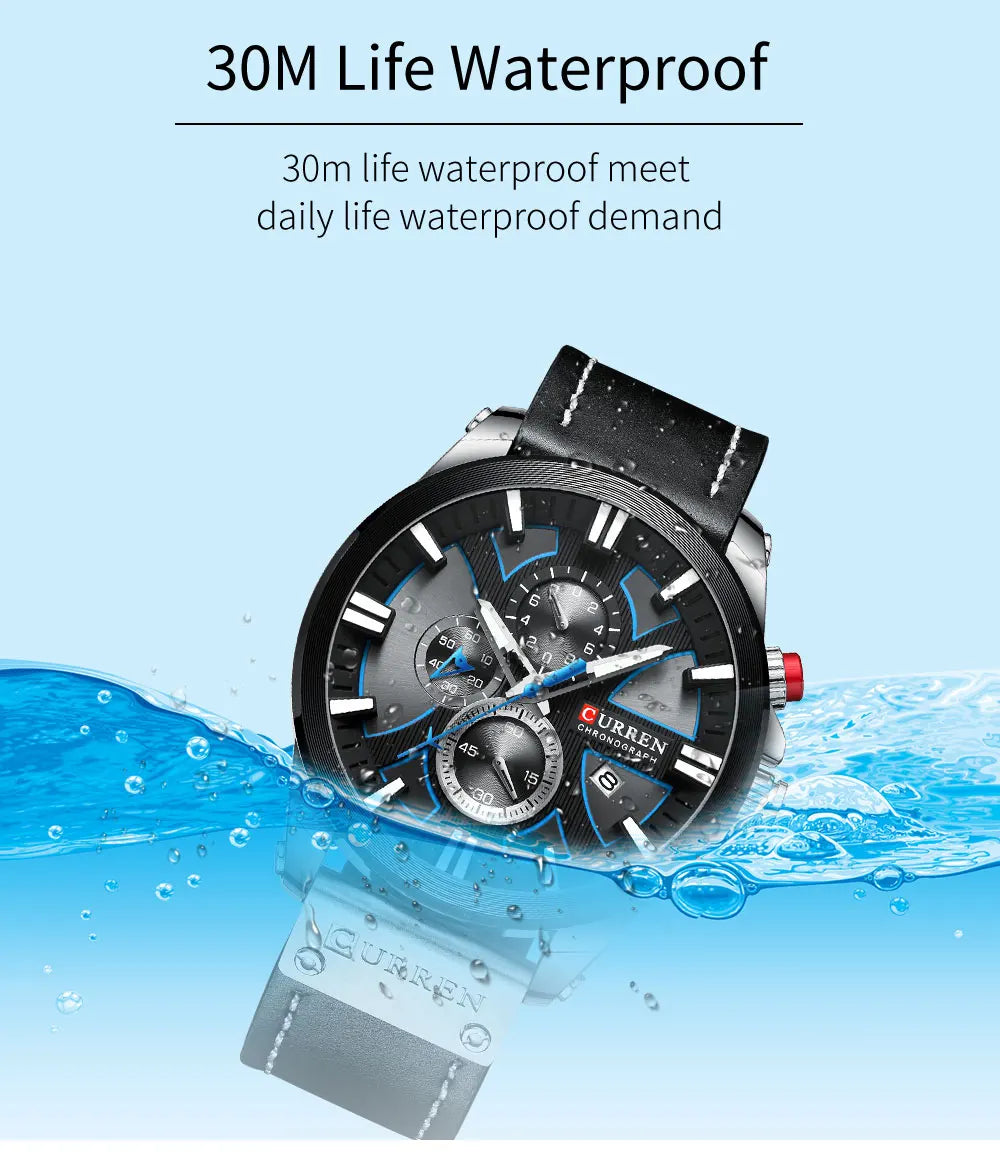 CURREN Watch Chronograph Sport Mens Watches Quartz Clock Leather Male Wristwatch Relogio Masculino Fashion Gift for Men