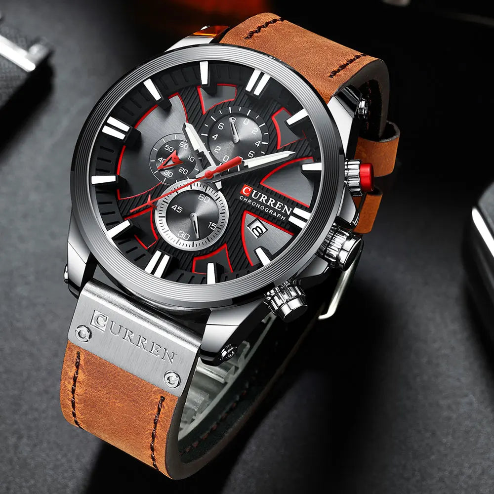 CURREN Watch Chronograph Sport Mens Watches Quartz Clock Leather Male Wristwatch Relogio Masculino Fashion Gift for Men