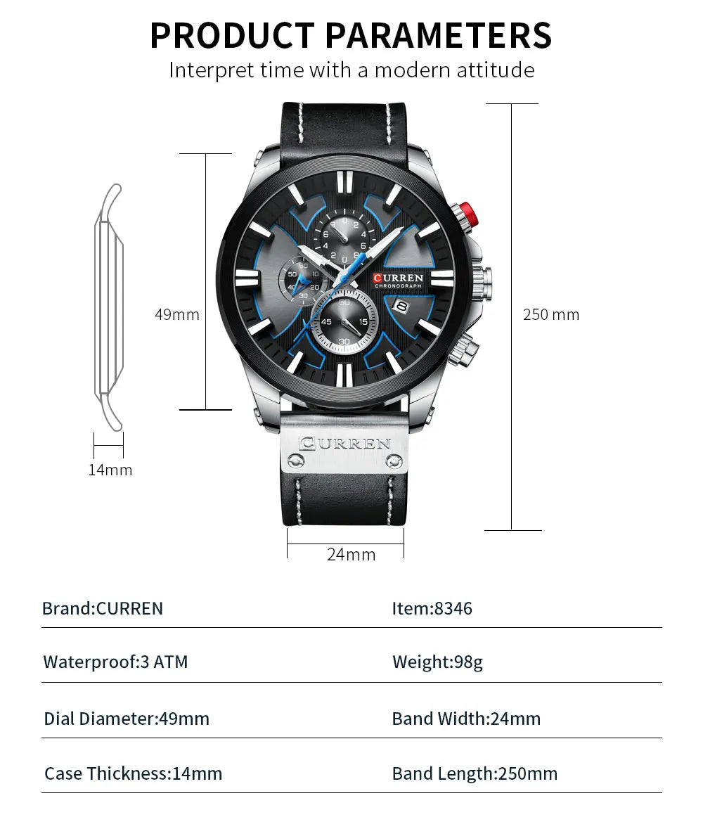 CURREN Watch Chronograph Sport Mens Watches Quartz Clock Leather Male Wristwatch Relogio Masculino Fashion Gift for Men