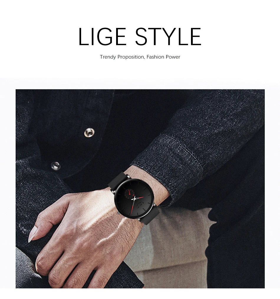 LIGE 2023 New Fashion Sports Mens Watches Top Brand Luxury Waterproof Simple Ultra-Thin Watch Men Quartz Clock Relogio Masculino
