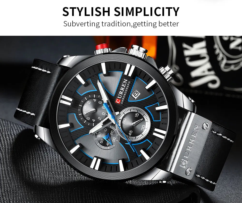 CURREN Watch Chronograph Sport Mens Watches Quartz Clock Leather Male Wristwatch Relogio Masculino Fashion Gift for Men
