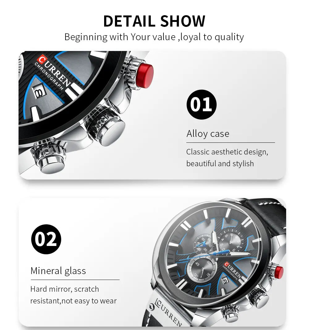 CURREN Watch Chronograph Sport Mens Watches Quartz Clock Leather Male Wristwatch Relogio Masculino Fashion Gift for Men