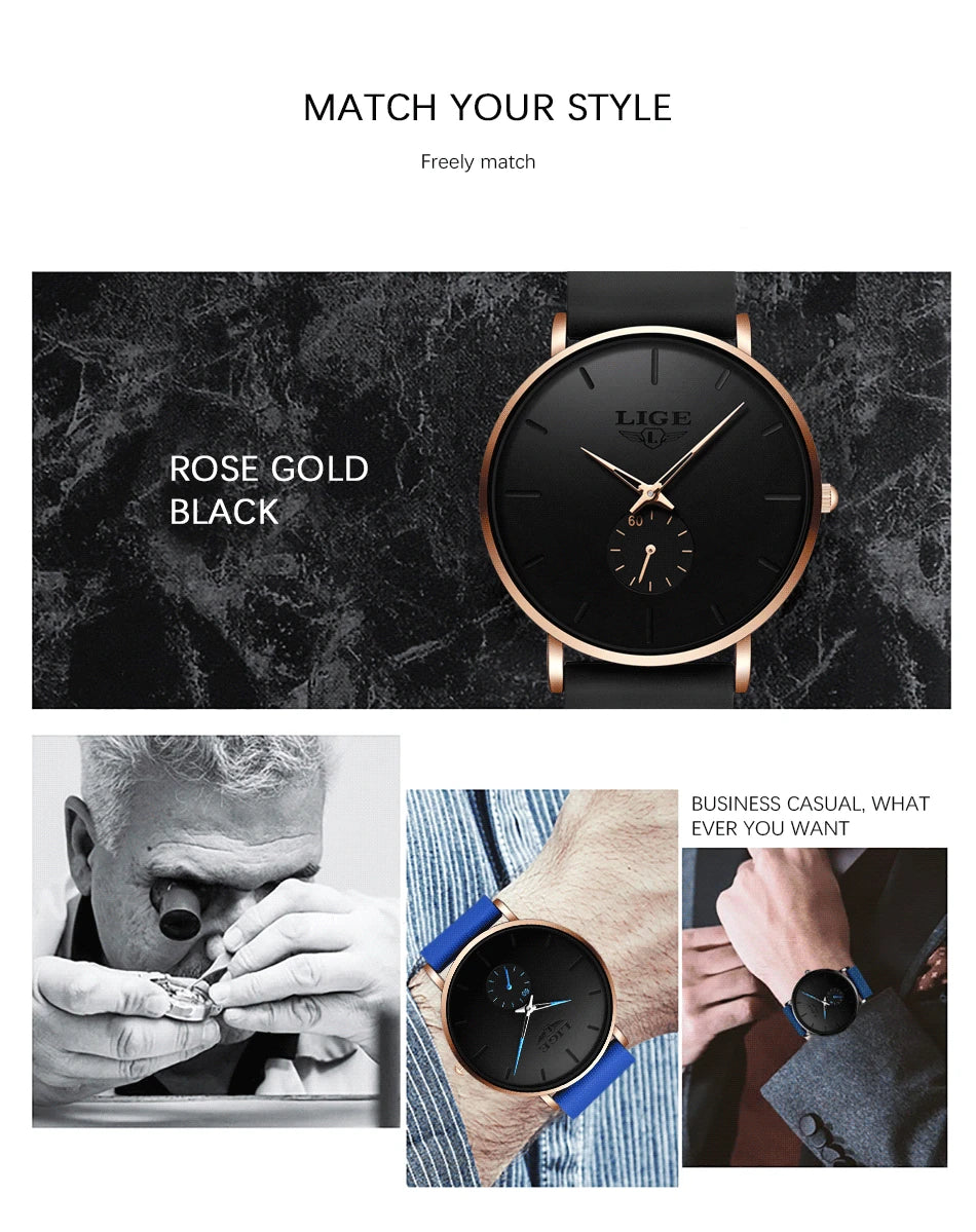 LIGE 2023 New Fashion Sports Mens Watches Top Brand Luxury Waterproof Simple Ultra-Thin Watch Men Quartz Clock Relogio Masculino
