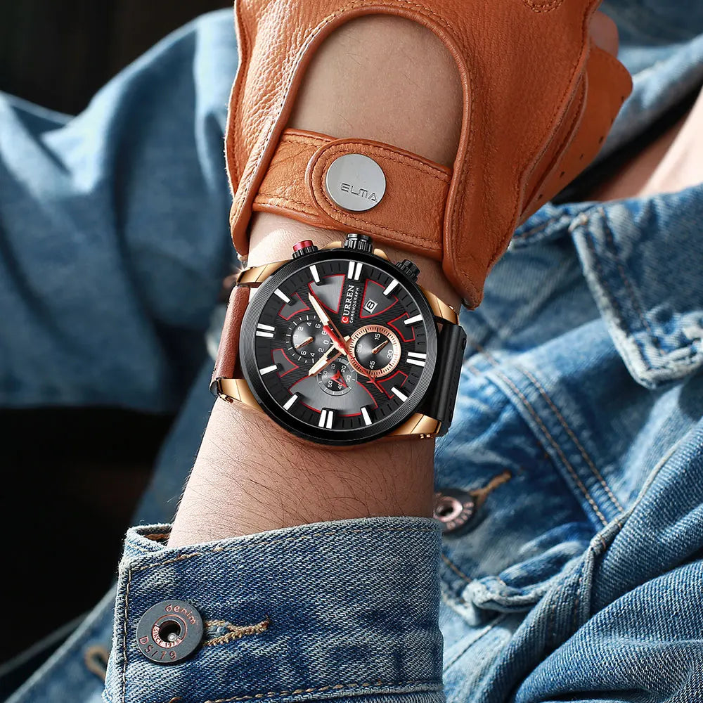 CURREN Watch Chronograph Sport Mens Watches Quartz Clock Leather Male Wristwatch Relogio Masculino Fashion Gift for Men