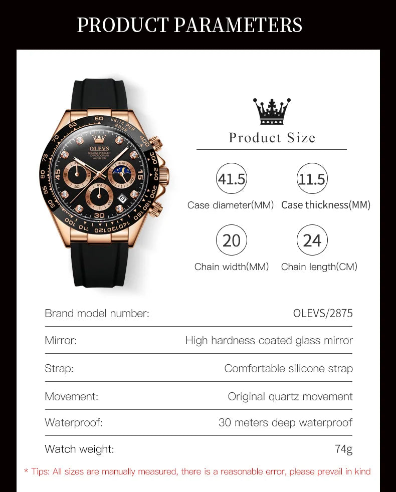 OLEVS Luxury Men Watch Quartz Man Watches Waterproof Luminous Top Brand Watch for Men Date Chronograph Sport Wristwatch