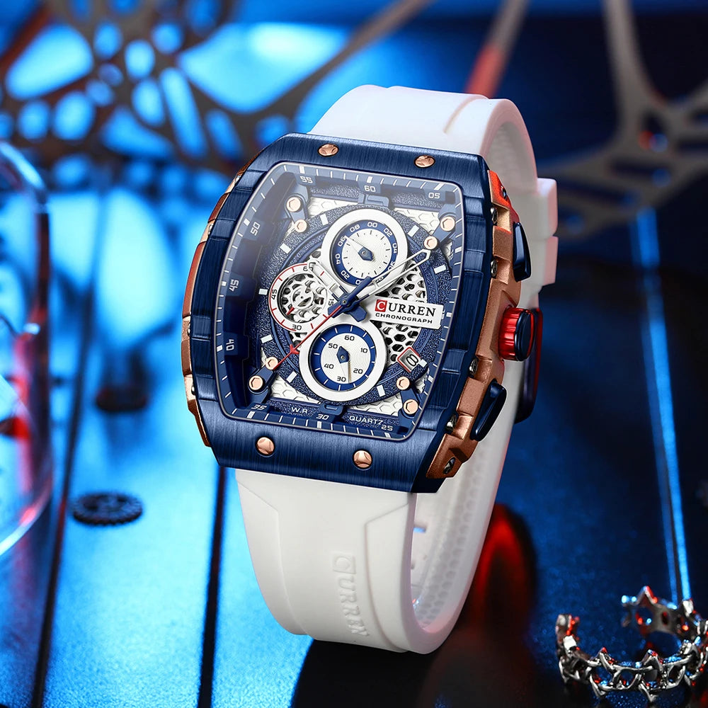 CURREN Top Brand Men's Watches Luxury Square Quartz Wristwatch Waterproof Luminous Chronograph Watch for Men Date Clock