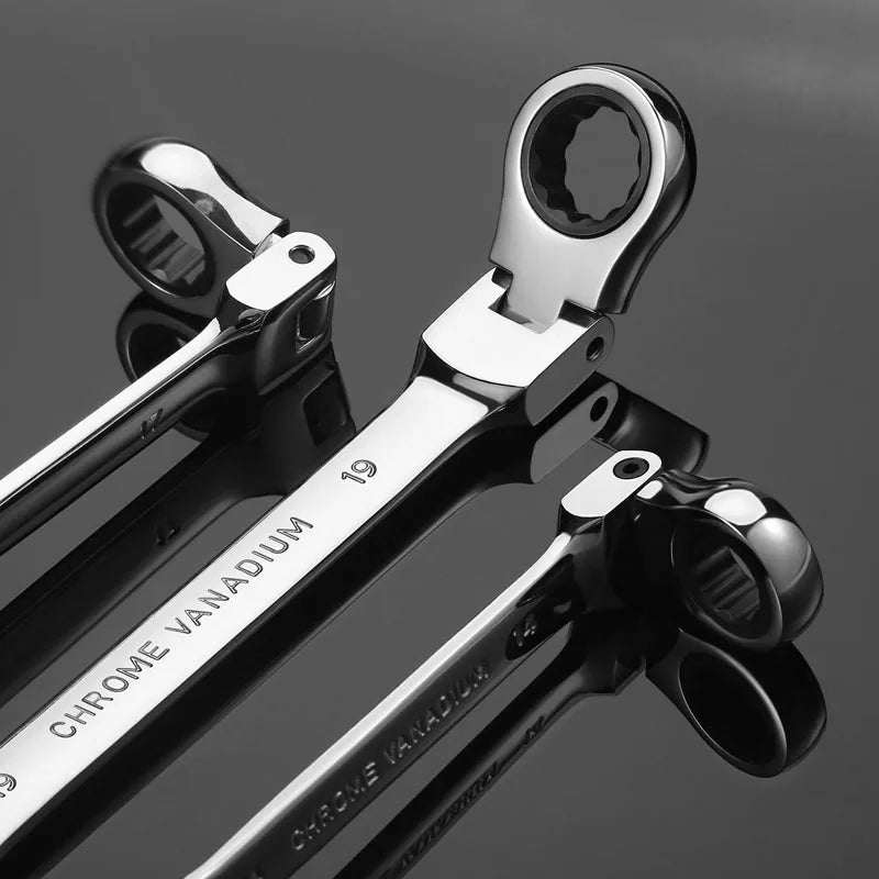 Flex Head Ratcheting Wrench Set,Combination Ended Spanner kits, Chrome Vanadium Steel Hand Tools Socket Key Ratchet Wrench set