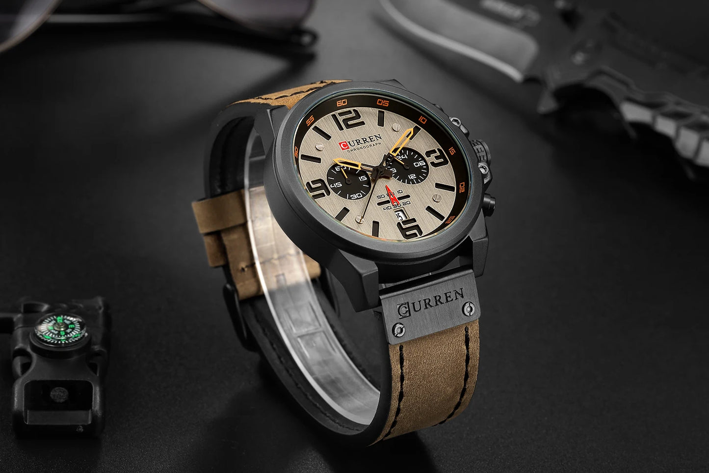 Curren 8314 Men Watch Business Leather Quartz Waterproof Six Needle Date Casual Fashion Luxury Relogio Masculino
