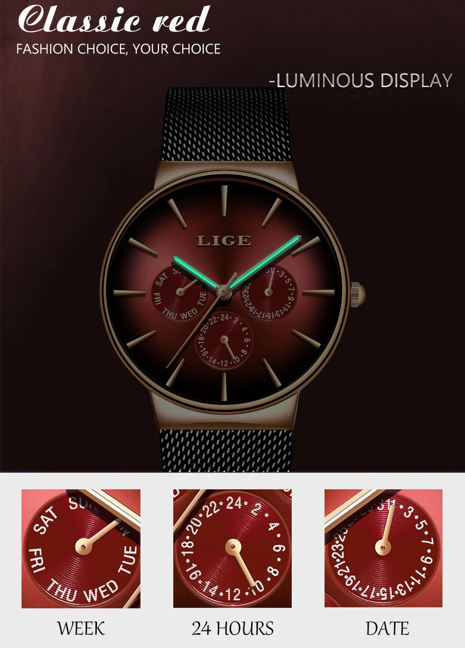 New LIGE Fashion Mens Watches Top Brand Luxury Quartz Watch Men Mesh Steel Waterproof Ultra-thin Wristwatch For Men Sport Clock