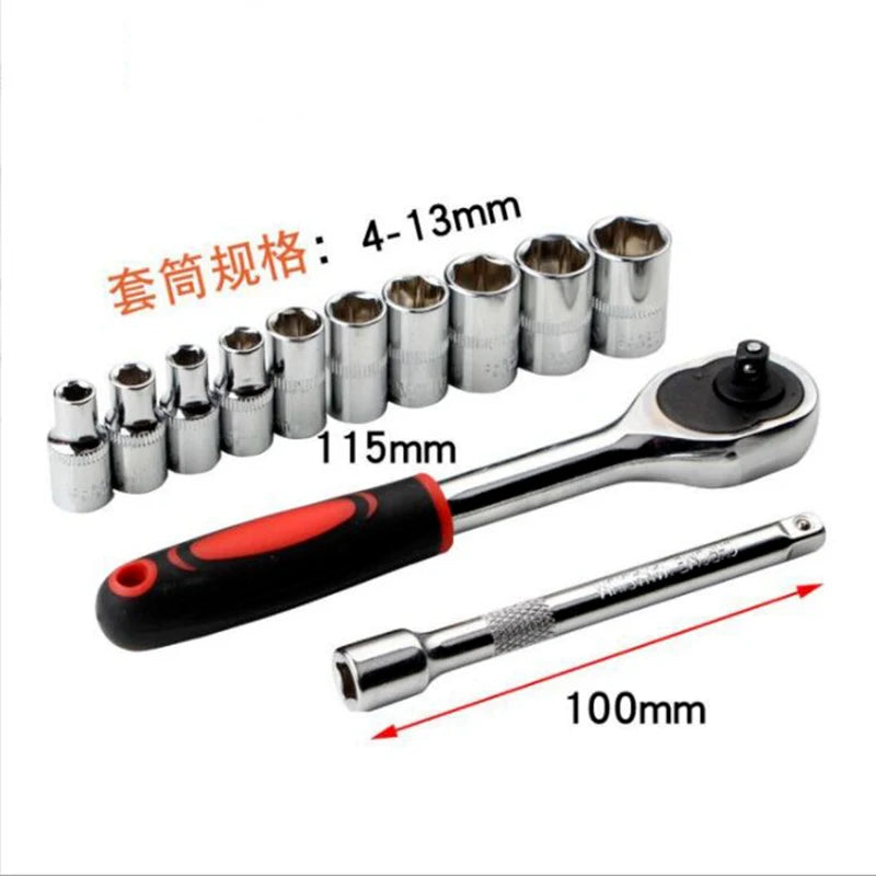 1/4'' 3/8'' 1/2'' Socket Wrench Set Extension Rod Multi-function Ratchet Spanner Set Car Motorcycle Repair Hand Tool Set