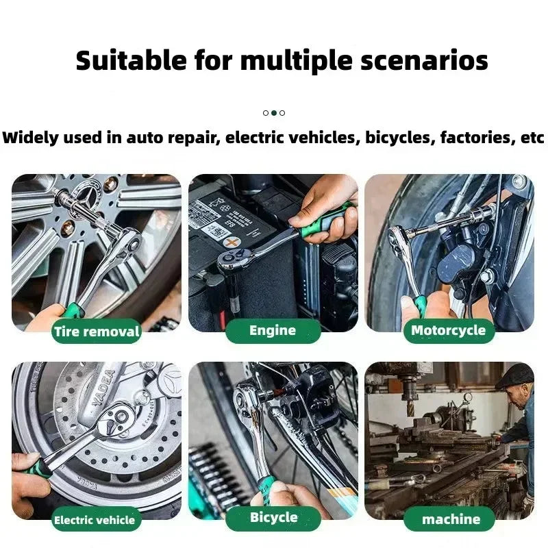 Ratchet Socket Wrench Set 1/4 3/8 1/2 Combination Motorcycle Car Repair Hand Tools Spanner Sleeves Head Auto Repairing Kit