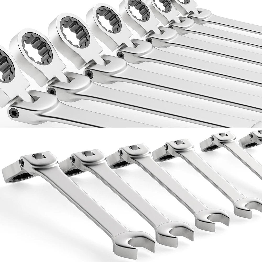 Flex-head Ratcheting Wrench Set,1Pcs Metric 6-24mm Chrome Vanadium Steel Universal Spanners for Car Repair Hand Tools