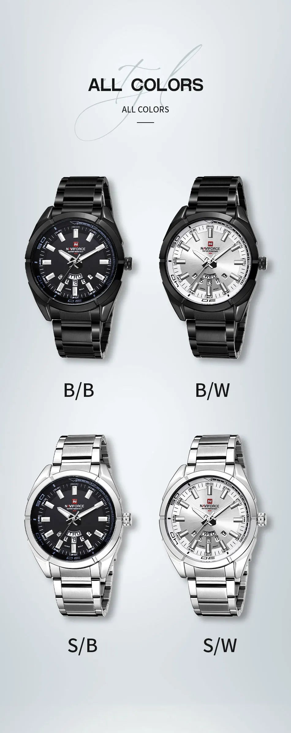 NAVIFORCE Classic Casual Watch for Men Stainless teel Sport Waterproof Male Watches Quartz Date Display Clock Relogio Masculino