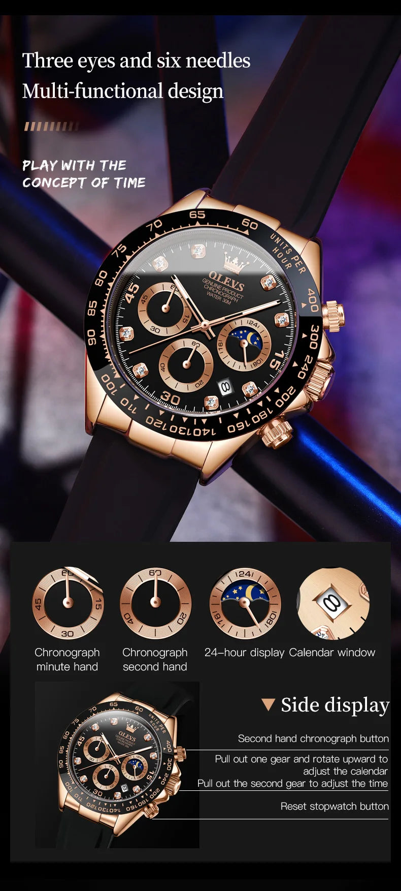 OLEVS Luxury Men Watch Quartz Man Watches Waterproof Luminous Top Brand Watch for Men Date Chronograph Sport Wristwatch