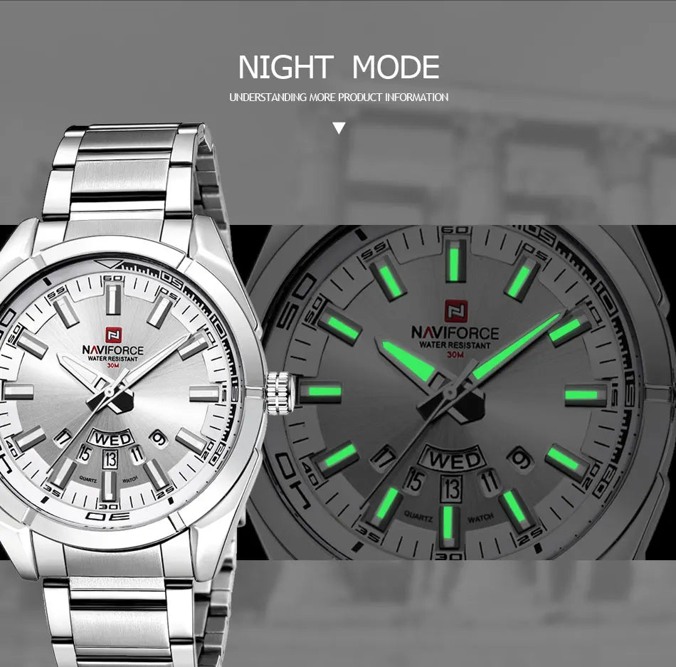 NAVIFORCE Classic Casual Watch for Men Stainless teel Sport Waterproof Male Watches Quartz Date Display Clock Relogio Masculino