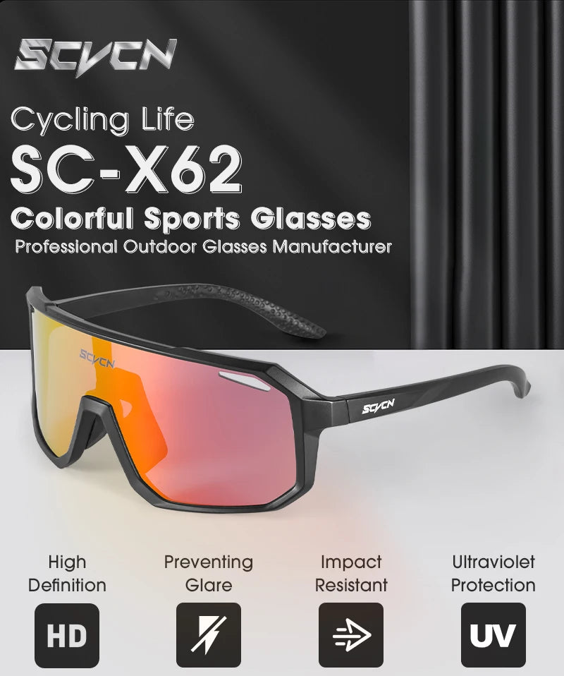 SCVCN Sports Men UV400 Sunglasses Cycling Glasses Runing Cycl Camp Bike Eyewear MTB Outdoor Goggles Bicycle Women Hunting