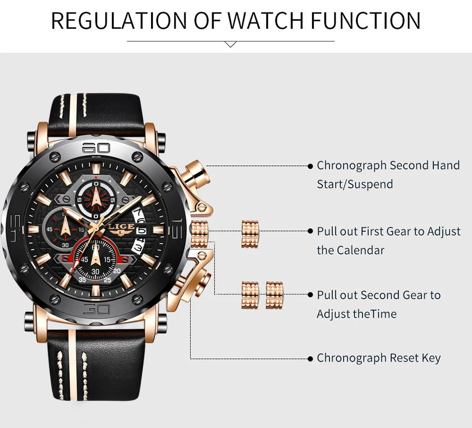 LIGE 2024 New Business Silicone Mens Watches Top Brand Luxury Quartz Watch For Men Waterproof Sport Big Dial Military Wristwatch