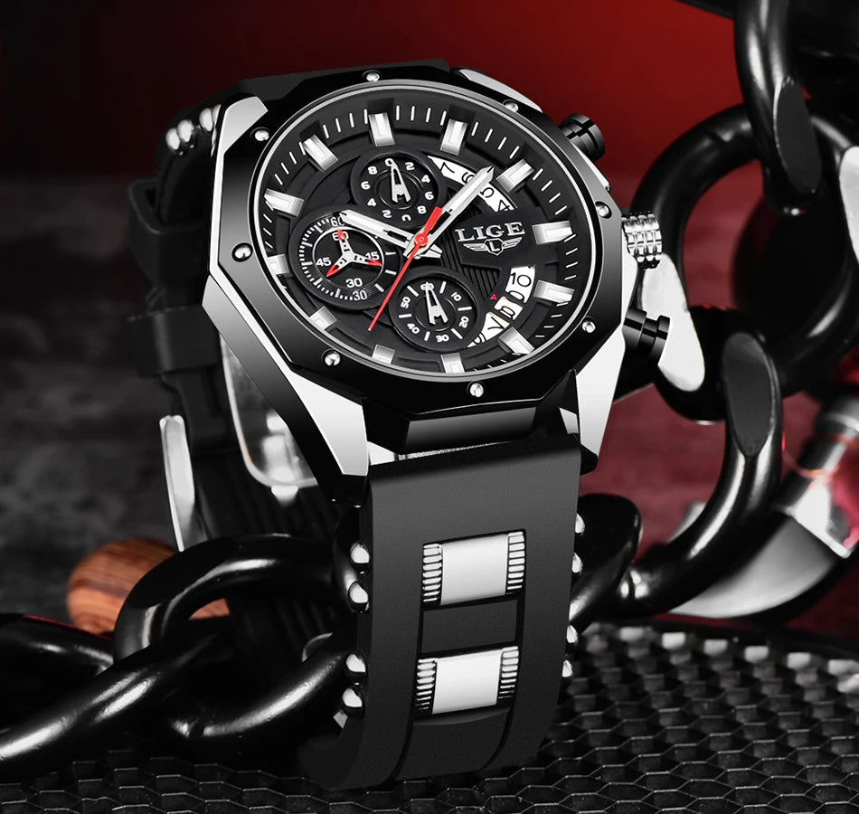 2024 LIGE New Fashion Mens Watches Top Brand Luxury Silicone Sport Watch Men Quartz Date Clock Waterproof Wristwatch Chronograph