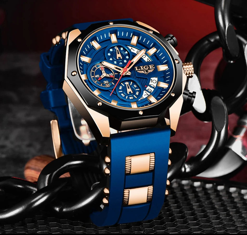 2024 LIGE New Fashion Mens Watches Top Brand Luxury Silicone Sport Watch Men Quartz Date Clock Waterproof Wristwatch Chronograph