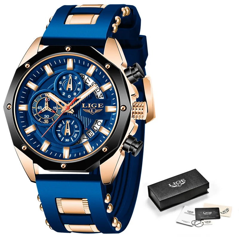 2024 LIGE New Fashion Mens Watches Top Brand Luxury Silicone Sport Watch Men Quartz Date Clock Waterproof Wristwatch Chronograph