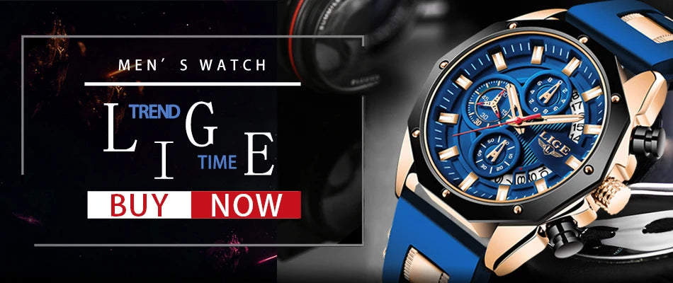 2024 LIGE New Fashion Mens Watches Top Brand Luxury Silicone Sport Watch Men Quartz Date Clock Waterproof Wristwatch Chronograph