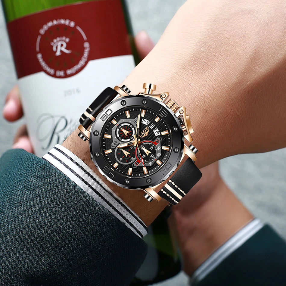 LIGE 2024 New Business Silicone Mens Watches Top Brand Luxury Quartz Watch For Men Waterproof Sport Big Dial Military Wristwatch