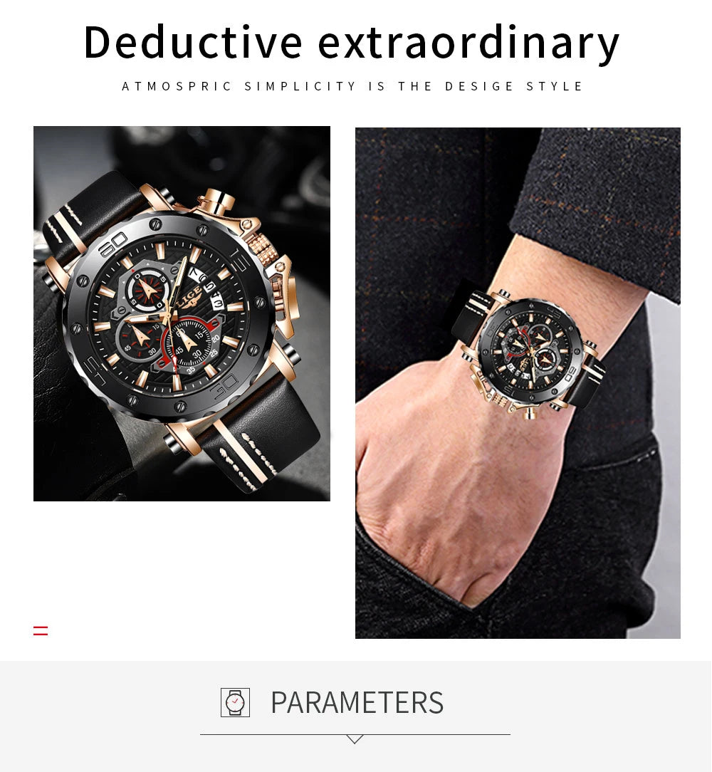 LIGE 2024 New Business Silicone Mens Watches Top Brand Luxury Quartz Watch For Men Waterproof Sport Big Dial Military Wristwatch