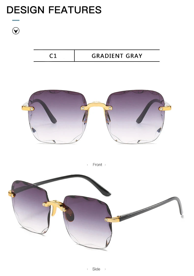 Square Rimless Sunglasses Women Luxury Brand Designer Summer Red Glasses Fashion Sun glasses For Men UV400 Shades Oculos