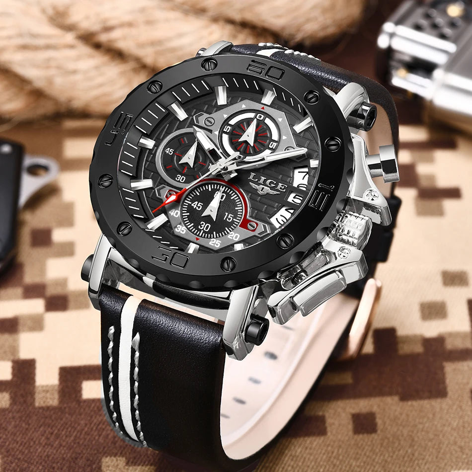 LIGE 2024 New Business Silicone Mens Watches Top Brand Luxury Quartz Watch For Men Waterproof Sport Big Dial Military Wristwatch