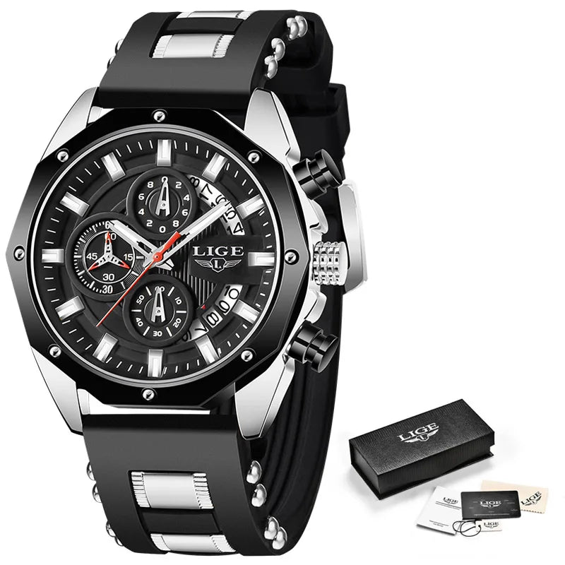 2024 LIGE New Fashion Mens Watches Top Brand Luxury Silicone Sport Watch Men Quartz Date Clock Waterproof Wristwatch Chronograph