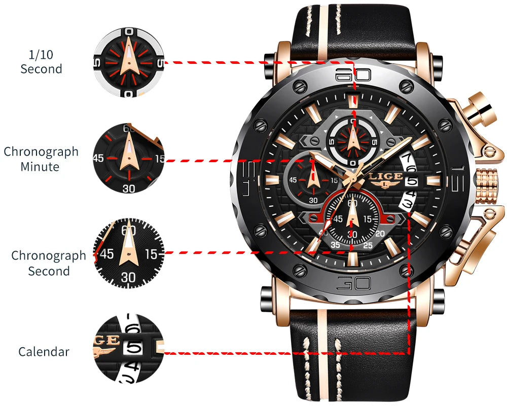 LIGE 2024 New Business Silicone Mens Watches Top Brand Luxury Quartz Watch For Men Waterproof Sport Big Dial Military Wristwatch