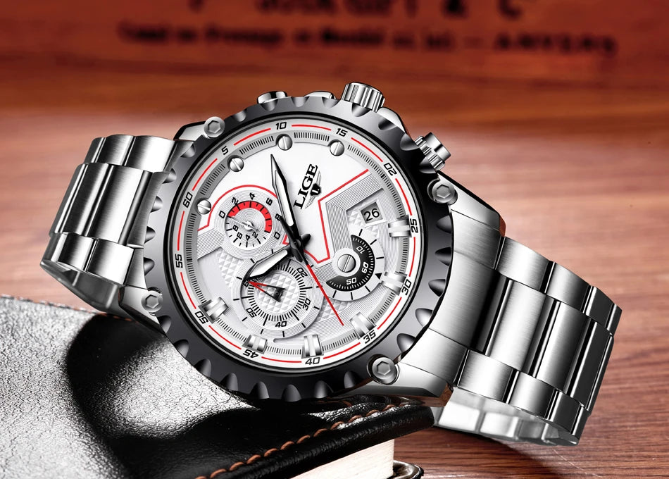 2024 LIGE Men Watch Fashion Quartz Watch Mens Top Brand Luxury All Steel Business Waterproof Sport Watch Relogio Masculino+BOX