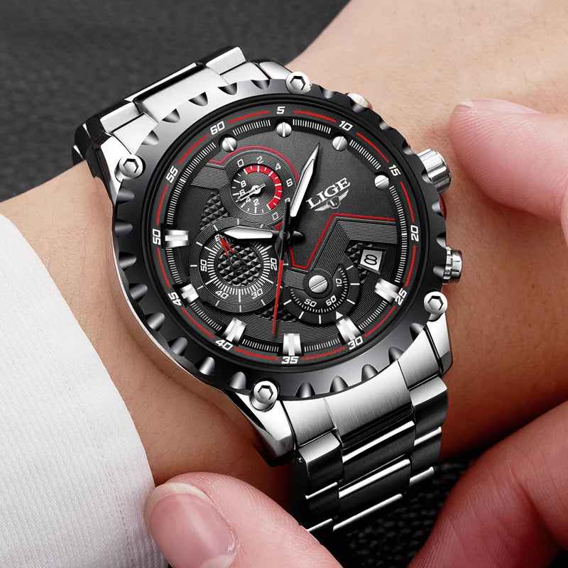 2024 LIGE Men Watch Fashion Quartz Watch Mens Top Brand Luxury All Steel Business Waterproof Sport Watch Relogio Masculino+BOX