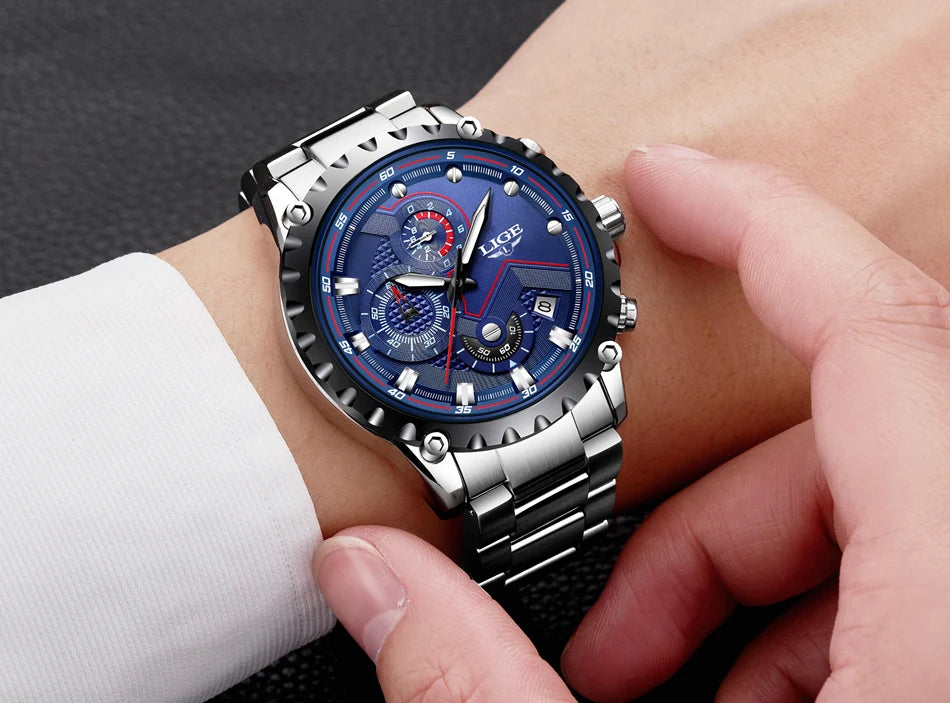 2024 LIGE Men Watch Fashion Quartz Watch Mens Top Brand Luxury All Steel Business Waterproof Sport Watch Relogio Masculino+BOX
