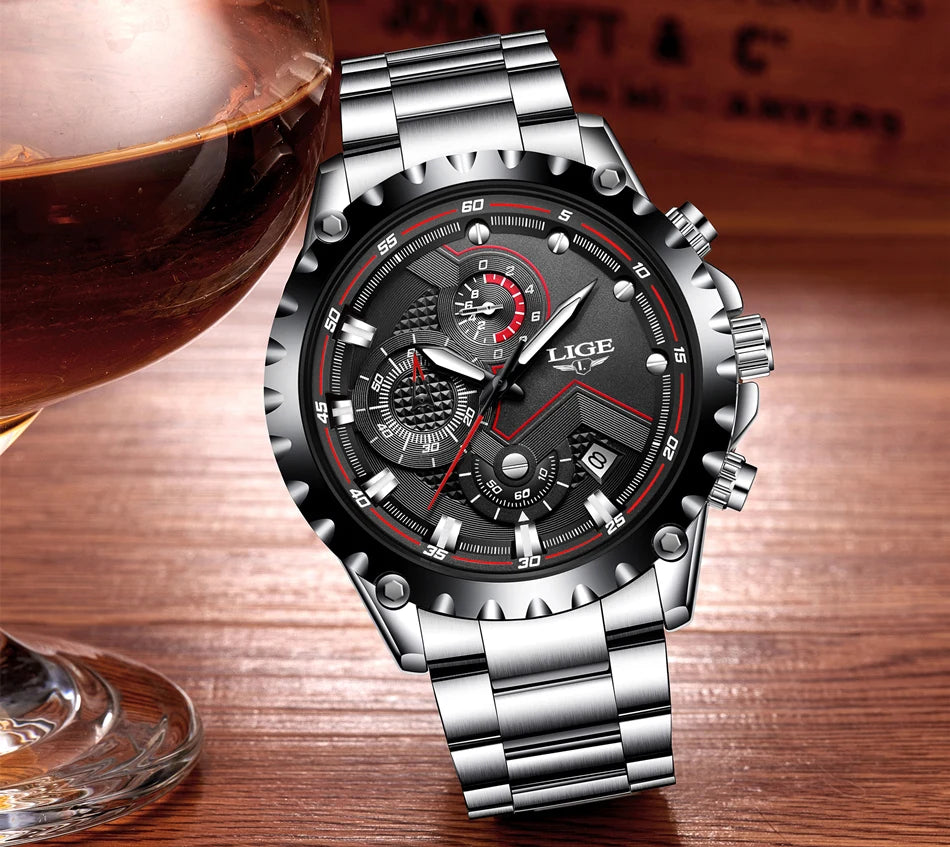 2024 LIGE Men Watch Fashion Quartz Watch Mens Top Brand Luxury All Steel Business Waterproof Sport Watch Relogio Masculino+BOX