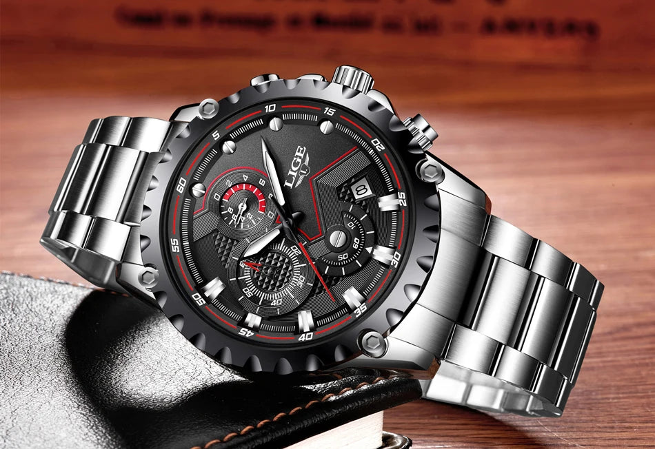 2024 LIGE Men Watch Fashion Quartz Watch Mens Top Brand Luxury All Steel Business Waterproof Sport Watch Relogio Masculino+BOX
