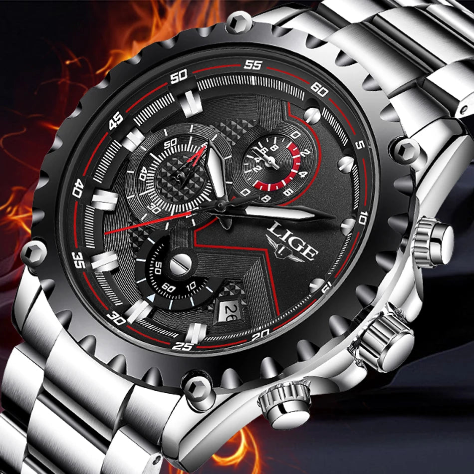 2024 LIGE Men Watch Fashion Quartz Watch Mens Top Brand Luxury All Steel Business Waterproof Sport Watch Relogio Masculino+BOX