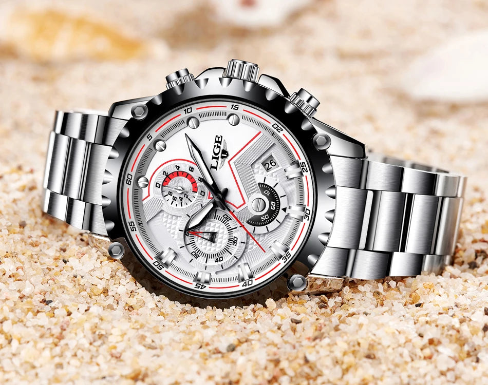 2024 LIGE Men Watch Fashion Quartz Watch Mens Top Brand Luxury All Steel Business Waterproof Sport Watch Relogio Masculino+BOX