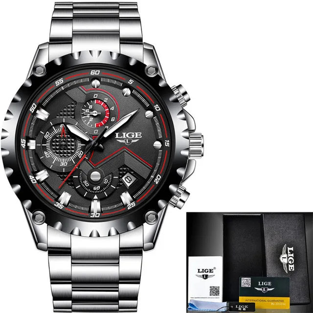 2024 LIGE Men Watch Fashion Quartz Watch Mens Top Brand Luxury All Steel Business Waterproof Sport Watch Relogio Masculino+BOX