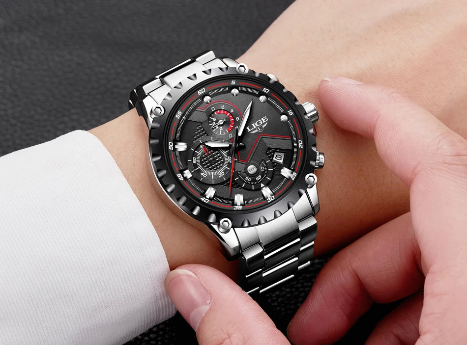 2024 LIGE Men Watch Fashion Quartz Watch Mens Top Brand Luxury All Steel Business Waterproof Sport Watch Relogio Masculino+BOX