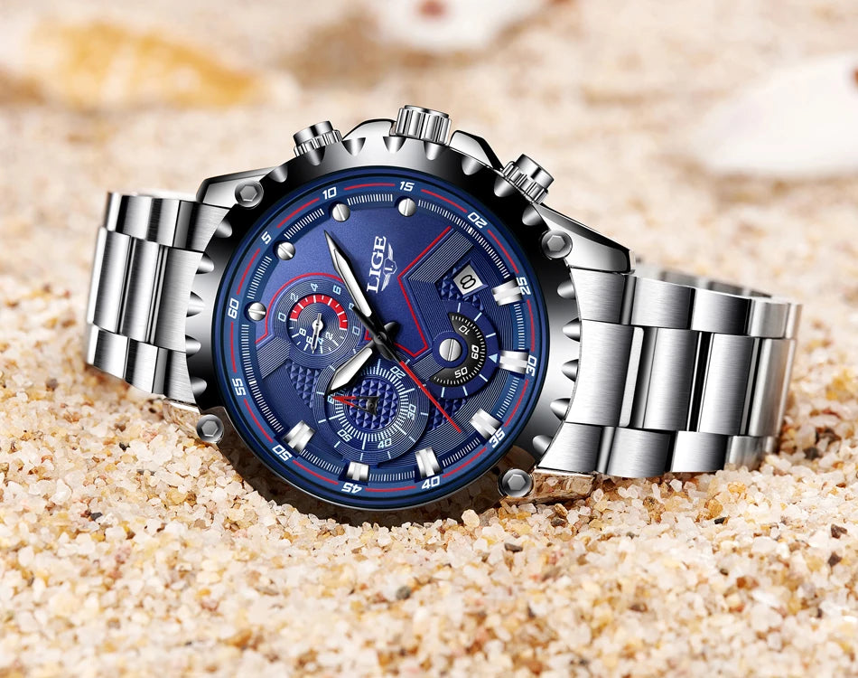 2024 LIGE Men Watch Fashion Quartz Watch Mens Top Brand Luxury All Steel Business Waterproof Sport Watch Relogio Masculino+BOX