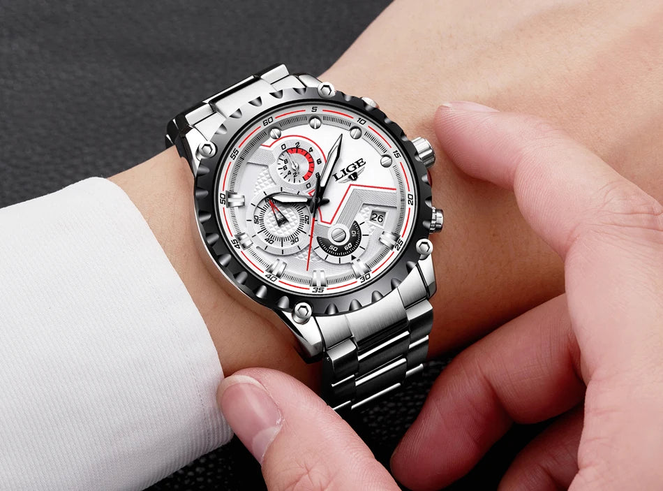 2024 LIGE Men Watch Fashion Quartz Watch Mens Top Brand Luxury All Steel Business Waterproof Sport Watch Relogio Masculino+BOX