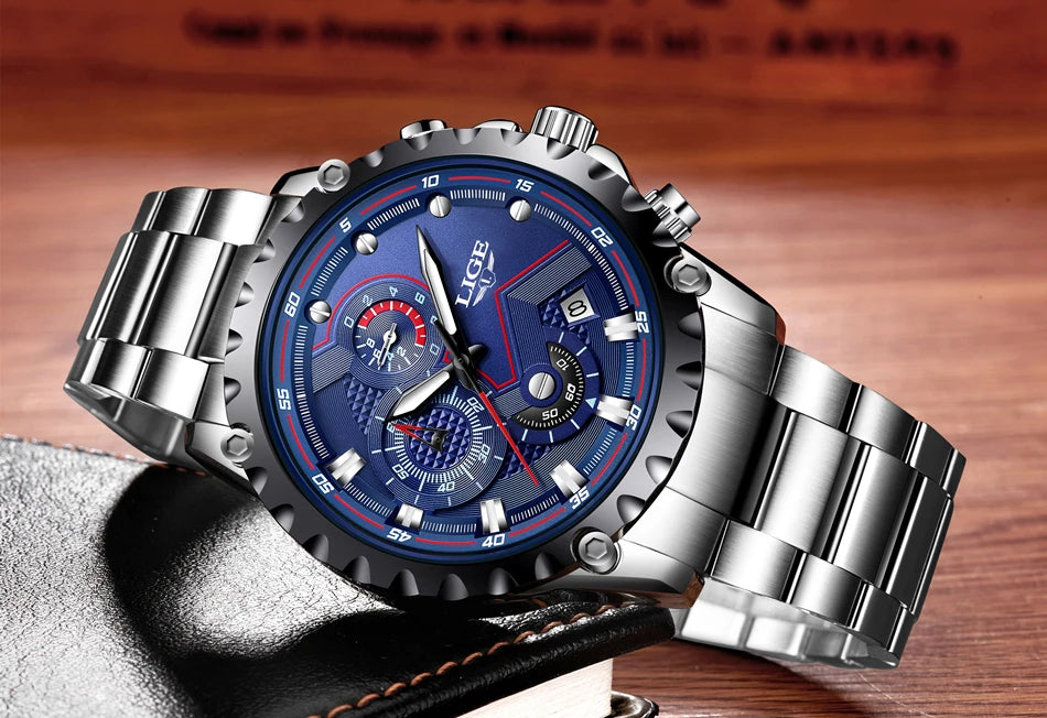 2024 LIGE Men Watch Fashion Quartz Watch Mens Top Brand Luxury All Steel Business Waterproof Sport Watch Relogio Masculino+BOX