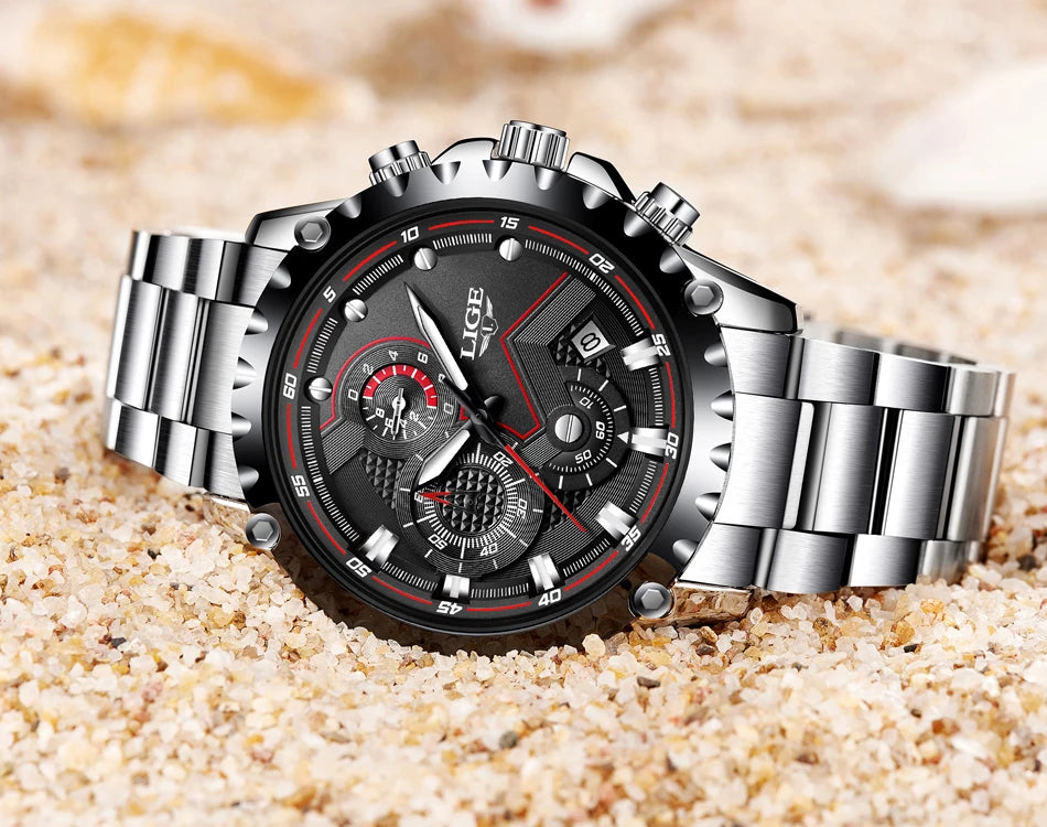 2024 LIGE Men Watch Fashion Quartz Watch Mens Top Brand Luxury All Steel Business Waterproof Sport Watch Relogio Masculino+BOX