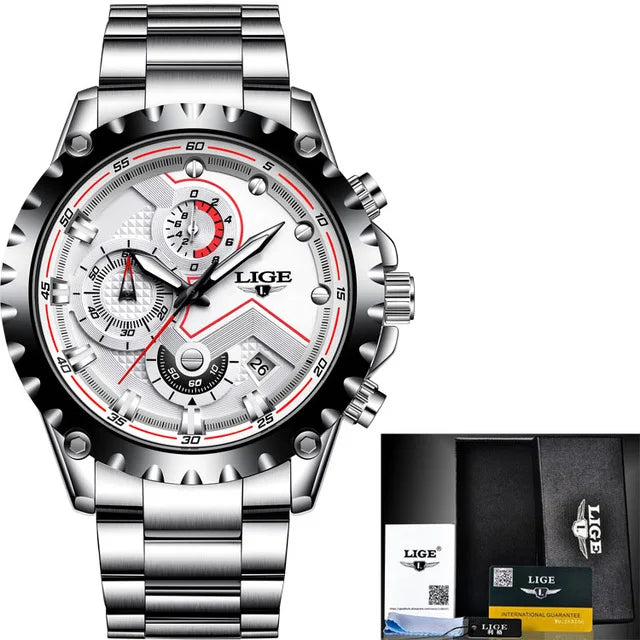 2024 LIGE Men Watch Fashion Quartz Watch Mens Top Brand Luxury All Steel Business Waterproof Sport Watch Relogio Masculino+BOX