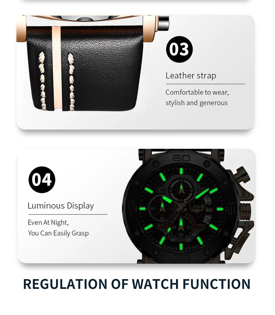 LIGE 2024 New Business Silicone Mens Watches Top Brand Luxury Quartz Watch For Men Waterproof Sport Big Dial Military Wristwatch